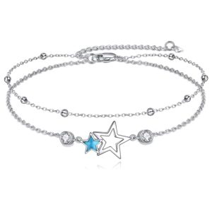 Star Anklets Sterling Silver Layered Chain Star Ankle Bracelets Jewelry Gifts for Women Girls