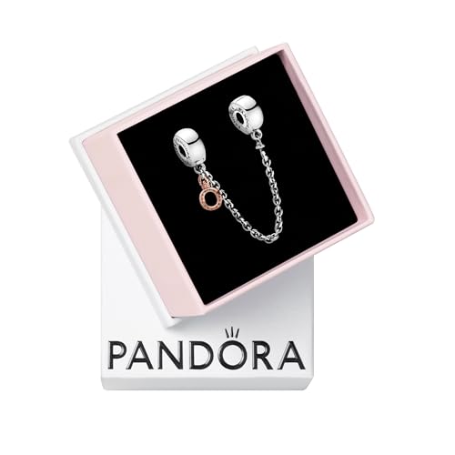 Dangling Crown O Safety Chain Charm - Compatible with Moments - Gift for Her - Made with Pandora Rose & Sterling Silver - with Gift Box