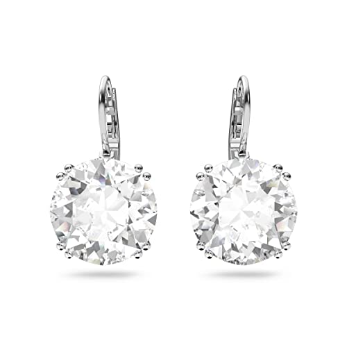 Millenia Earrings, Round cut crystal, White, Rhodium plated