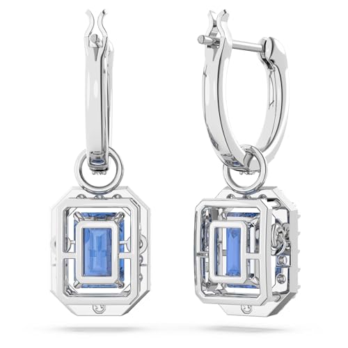 Una Earrings, Octagon cut Zirconia, Blue, Rhodium Finish - Image 5