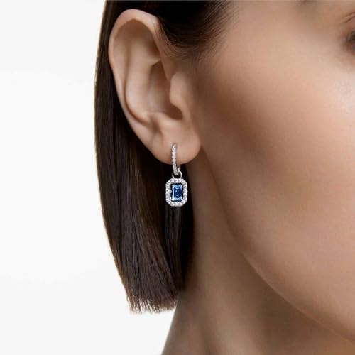 Una Earrings, Octagon cut Zirconia, Blue, Rhodium Finish - Image 6