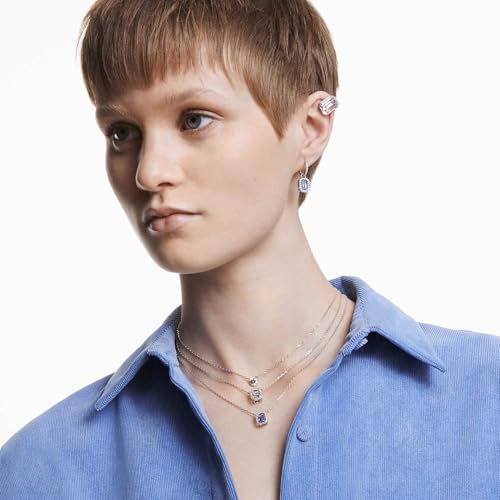 Una Earrings, Octagon cut Zirconia, Blue, Rhodium Finish - Image 7