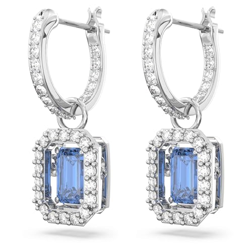 Una Earrings, Octagon cut Zirconia, Blue, Rhodium Finish - Image 4