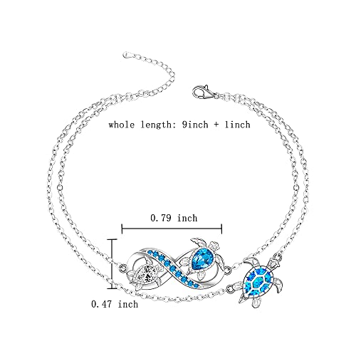 Turtle Anklet Blue Opal Sea Turtle Ankle Bracelets for Women Sterling Silver Infinity Wave Ocean Beach Summer Foot Bracelet Jewelry Layered Adjustable - Image 3
