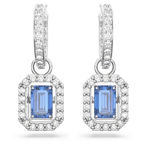 Una Earrings, Octagon cut Zirconia, Blue, Rhodium Finish - Image 3