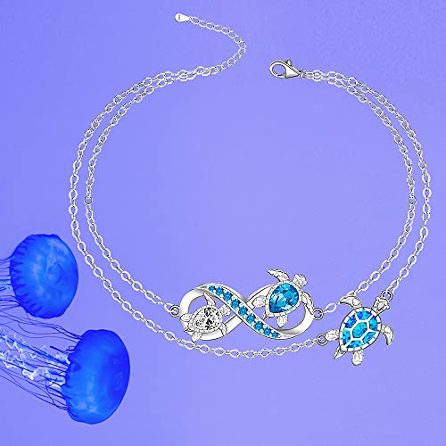 Turtle Anklet Blue Opal Sea Turtle Ankle Bracelets for Women Sterling Silver Infinity Wave Ocean Beach Summer Foot Bracelet Jewelry Layered Adjustable - Image 7